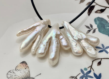 One-Of-A-Kind AAA Rare Natural White Chicken Feet Shape Genuine Top Drilled Pearl Beads High Luster Large Hole 2.2mm Biwa Pearl Beads #P1127