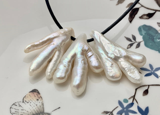 One-Of-A-Kind AAA Rare Natural White Chicken Feet Shape Genuine Top Drilled Pearl High Luster Large Hole 1.5mm 2.2mm Biwa Pearl #P1127