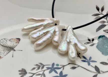 One-Of-A-Kind AAA Rare Natural White Chicken Feet Shape Genuine Top Drilled Pearl High Luster Large Hole 1.5mm 2.2mm Biwa Pearl #P1127