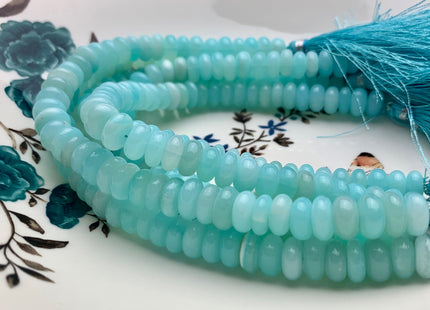 5-6mm 6-7mm 7-8mm 8-9mm 9-10mm Smooth Rondelle Peru Blue Opal Beads Genuine Translucent Multi Blue Color Opal Beads 8 Inches Strand #3293