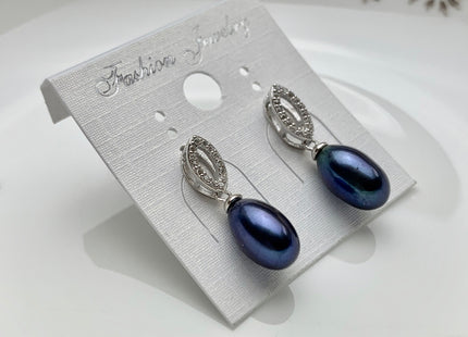 8x11mm AAAA Natural White Peacock Pink Freshwater Pearl Earrings With Classic Oval Design W/CZ 925 Sterling Silver Pearl Earrings #10061-B