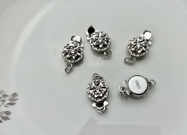 8mm 15mm Jumbo .925 Sterling Silver Clasp, Large Sterling Silver Finding Clasp, Silver Finding Clasps, Floral Design Jumbo Clasp #10062