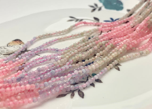 2 mm AAA Natural Faceted Micro Faceted Round Morganite Gemstone Bead Genuine Morganite Aquamarine Gemstone Loose Bead 15 Inches Strand #3296