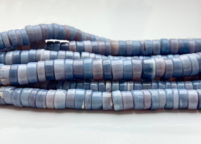 7mm 8mm 9mm 10mm AAA 100% All Natural Smooth Heishi Tyre Blue Lavender Opal Beads Genuine Natural Peruvian Opal 8 Inches Strand #3199