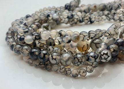 4mm 6mm 8mm 10mm 12mm Round Smooth Dragon Vein Gemstone Beads Black & White Agate Beads 15 Inches Strand #3288