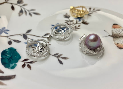 One Piece 925 Sterling Silver/Gold Pendant Setting Findings For Half Drilled Pearls Galaxy Design W/CZ Sterling Silver Pendant #10075-A