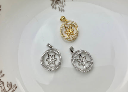 One Piece 925 Sterling Silver/Gold Pendant Setting Findings For Half Drilled Pearls Galaxy Design W/CZ Sterling Silver Pendant #10075-A
