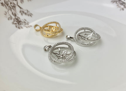 One Piece 925 Sterling Silver/Gold Pendant Setting Findings For Half Drilled Pearls Galaxy Design W/CZ Sterling Silver Pendant #10075-A