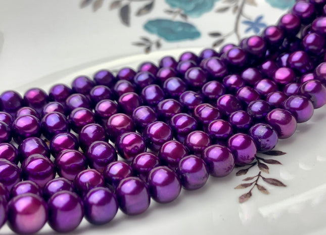 7-8mm AA Potato Shape Freshwater Pearl Beads Purple Color Genuine Cultured High Luster Freshwater Pearl 58 Pieces 16 Inches Strand #P1083