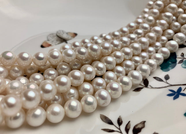 6-6.5 mm AAA Large Hole Round Natural White Freshwater Pearls Hole Size 1.2mm 1.5mm Genuine High Luster Large Hole Pearls 68 Pieces #P1092