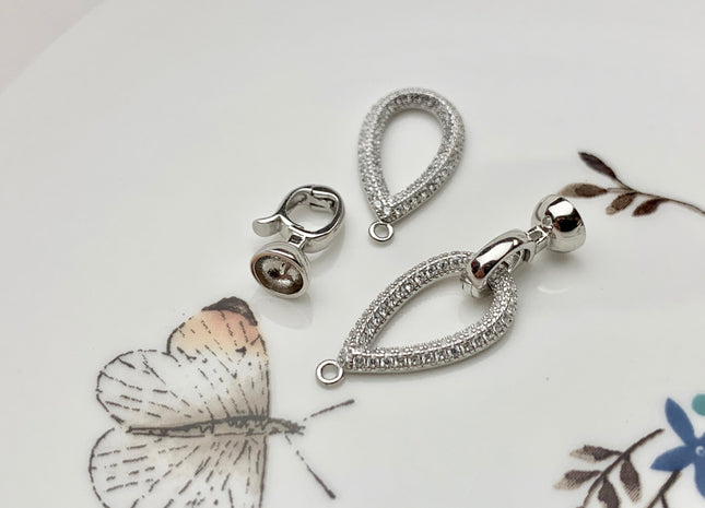 12x22 mm 925 Sterling Silver Oval Shape Clasp Sterling Silver Findings 925 Sterling Silver Clasps With CZ #10065