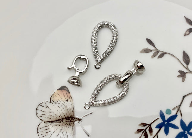 12x22 mm 925 Sterling Silver Oval Shape Clasp Sterling Silver Findings 925 Sterling Silver Clasps With CZ #10065