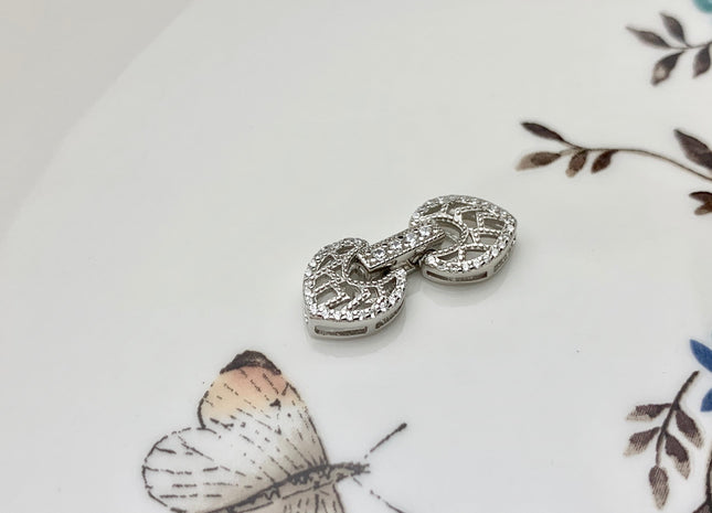 10x22 mm 925 Sterling Silver Double Clover Shape Clasp Sterling Silver Findings 925 Sterling Silver Clasps With CZ #10070