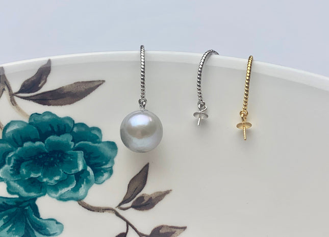 One Pair 925 Sterling Silver Earring Setting With Twisted Rope Design 925 Sterling Silver Hook Earrings DIY Pearl Earring Setting #10077-A