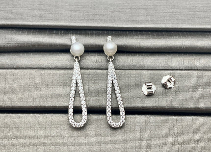 One Pair 925 Sterling Silver/Gold Stud Earring Setting With CZ Tear Drop Shape Earring DIY Dangle Findings For Half Drilled Pearls #10081-A