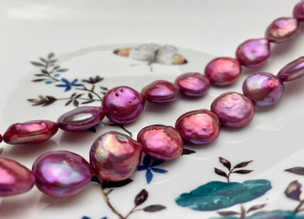 12-13 mm Fuchsia Pink Color Freshwater Coin Pearls Genuine High Luster Hot Pink Color Freshwater Coin Pearls Limited Edition #1273