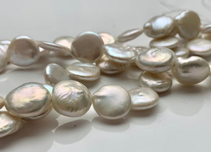 13-13.5 mm AA High Luster Natural White Flat Coin Cultured Freshwater Pearls, Natural Color Genuine Freshwater Pearl Beads #1242