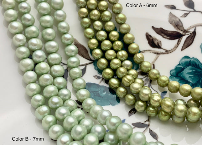6-7 mm Potato Freshwater Pearl Beads Light Green OR Lime Green Color Genuine Freshwater Pearl Beads #P1094