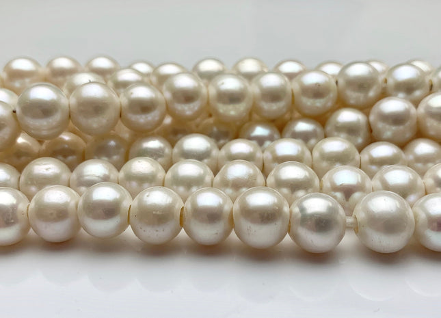 10-11 mm AAA Half Strand Large Hole Natural White Potato Freshwater Pearls Hole Size 3.0mm Genuine High Luster Large Hole White Pearl #P1095