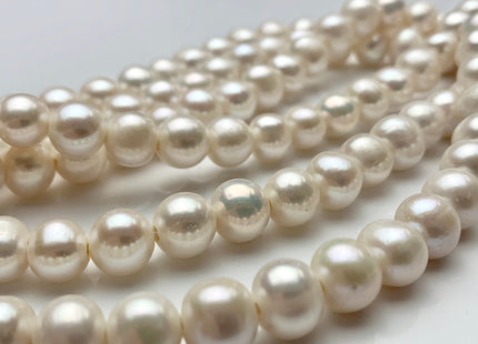 9-10 mm AA Half Strand Large Hole Natural White Potato Freshwater Pearls Hole Size 1.5-2.1mm Genuine High Luster White Pearl #P1096