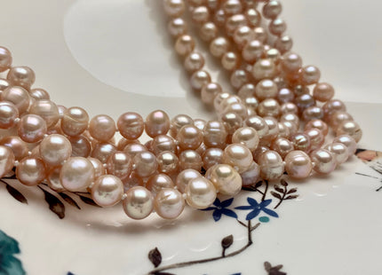40 Inches Hand Knotted 7 mm Potato Natural White/Light Pink/Blush Pink/Mauve Pink Color Freshwater Pearl Long Necklace #P1093
