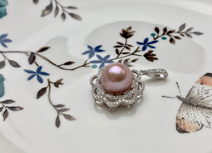 AAA 12.5-13 mm Top Quality Gray and Natural Mauve Edison Pearl Pendant W/925 Sterling Silver DIY Jewelry Bridal Pearl Necklace #10071-B