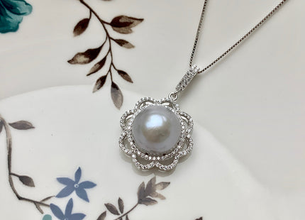 AAA 12.5-13 mm Top Quality Gray and Natural Mauve Edison Pearl Pendant W/925 Sterling Silver DIY Jewelry Bridal Pearl Necklace #10071-B