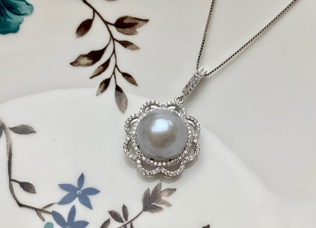 AAA 12.5-13 mm Top Quality Gray and Natural Mauve Edison Pearl Pendant W/925 Sterling Silver DIY Jewelry Bridal Pearl Necklace #10071-B