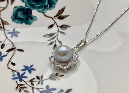 AAA 12.5-13 mm Top Quality Gray and Natural Mauve Edison Pearl Pendant W/925 Sterling Silver DIY Jewelry Bridal Pearl Necklace #10071-B