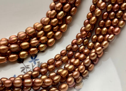 5.5-7x7-9 mm AAAA Rare Burnt Orange Gold Color Rice/Oval Shape Freshwater Pearl Beads Genuine Very High Luster Freshwater Rice Pearls #P1130