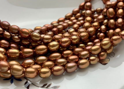 5.5-7x7-9 mm AAAA Rare Burnt Orange Gold Color Rice/Oval Shape Freshwater Pearl Beads Genuine Very High Luster Freshwater Rice Pearls #P1130