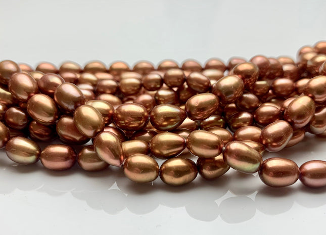 5.5-7x7-9 mm AAAA Rare Burnt Orange Gold Color Rice/Oval Shape Freshwater Pearl Beads Genuine Very High Luster Freshwater Rice Pearls #P1130