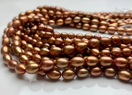 5.5-7x7-9 mm AAAA Rare Burnt Orange Gold Color Rice/Oval Shape Freshwater Pearl Beads Genuine Very High Luster Freshwater Rice Pearls #P1130