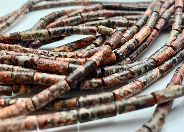 4x13-14 mm Tube Shape Natural Leopard Skin Agate Gemstone Beads Genuine Pink Agate Gemstones Loose Beads 15.5 Inches Strand #3291