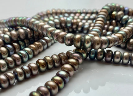 7mm AAA Abalone Gray Half Strand Large Hole Freshwater Button Potato Pearl Hole Size 1.2mm/1.5mm High Luster W/Iridescent Gray Color #P1101