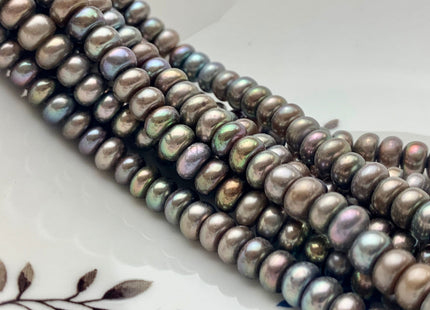 7mm AAA Abalone Gray Half Strand Large Hole Freshwater Button Potato Pearl Hole Size 1.2mm/1.5mm High Luster W/Iridescent Gray Color #P1101