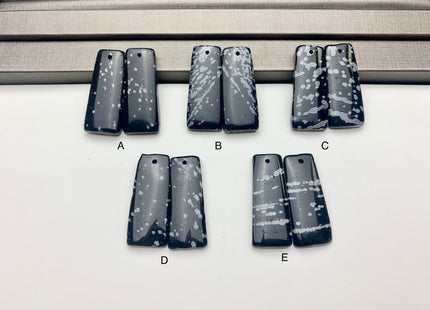 One Pair 15x35mm Natural Black Snowflake Jasper Top Drilled Teardrop Cabochon Long Trapezoid Matching Black Gemstone Earring Pendant #3304