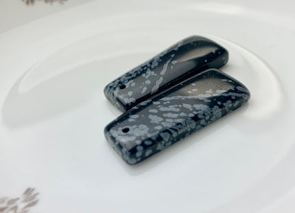 One Pair 15x35mm Natural Black Snowflake Jasper Top Drilled Teardrop Cabochon Long Trapezoid Matching Black Gemstone Earring Pendant #3304