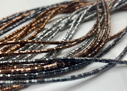 2mm Shiny Hematite Pyrite Beads Silver Gold Bronze Rainbow Rhodium Color Faceted Heishi Hexagon Tiny Spacer Titanium Beads 15.5 Inches #3277