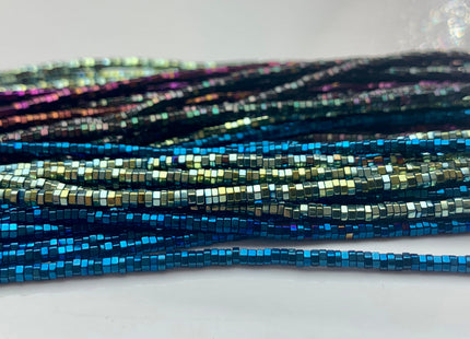 2mm Shiny Hematite Pyrite Beads Silver Gold Bronze Rainbow Rhodium Color Faceted Heishi Hexagon Tiny Spacer Titanium Beads 15.5 Inches #3277