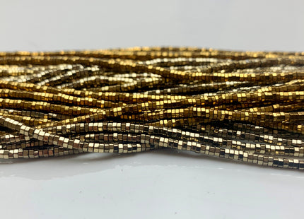 2mm Shiny Hematite Pyrite Beads Silver Gold Bronze Rainbow Rhodium Color Faceted Heishi Hexagon Tiny Spacer Titanium Beads 15.5 Inches #3277