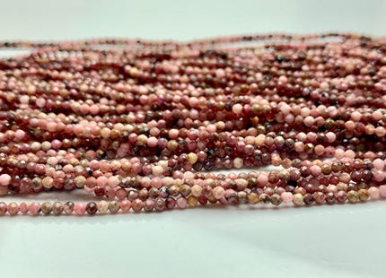 2 mm AAA Faceted Round Tiny Pink Rhodonite Gemstone Beads Genuine Natural Shiny Pink Rhodonite Loose Beads 15 Inches Strand #3279