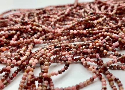 2 mm AAA Faceted Round Tiny Pink Rhodonite Gemstone Beads Genuine Natural Shiny Pink Rhodonite Loose Beads 15 Inches Strand #3279