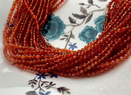 3mm 4mm AAA Natural Faceted Round Carnelian Agate Gemstone Beads Natural Dark Orange Red Carnelian Tiny Beads 15 Inches Strand #3280