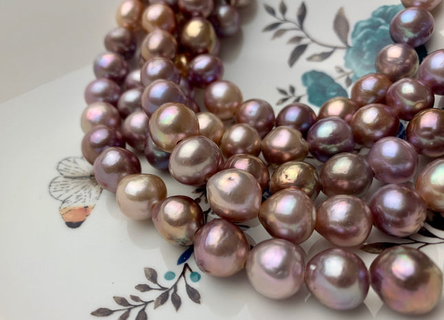 12.5-14mm AAA HalfStrand LargeHole Very Rare Dark Mauve Pink Baroque Pearl Bead 2.2 mm Hole Natural Edison Pearl W/Iridescent Color #P1111