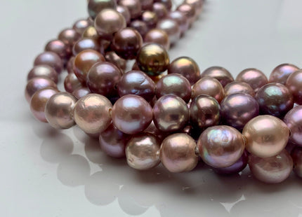 12.5-14mm AAA HalfStrand LargeHole Very Rare Dark Mauve Pink Baroque Pearl Bead 2.2 mm Hole Natural Edison Pearl W/Iridescent Color #P1111