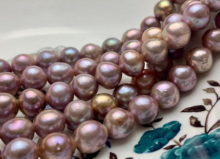 12.5-14mm AAA HalfStrand LargeHole Very Rare Dark Mauve Pink Baroque Pearl Bead 2.2 mm Hole Natural Edison Pearl W/Iridescent Color #P1111