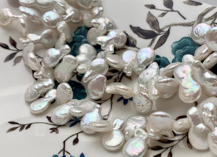 10 x 15-17 mm High Luster Natural White Top Drilled Teardrop Coin Freshwater Pearl Beads Genuine Cultured Flat Coin Pearl Beads #586