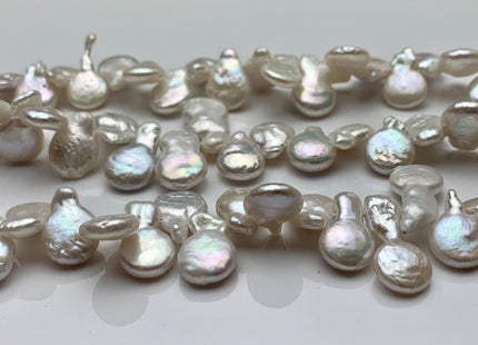 10 x 15-17 mm High Luster Natural White Top Drilled Teardrop Coin Freshwater Pearl Beads Genuine Cultured Flat Coin Pearl Beads #586