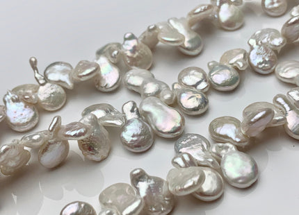 10 x 15-17 mm High Luster Natural White Top Drilled Teardrop Coin Freshwater Pearl Beads Genuine Cultured Flat Coin Pearl Beads #586